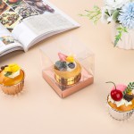 Reachful Cupcake Boxes, 1pcs 3.5 Inch Plastic Individual Cupcake Containers, Single Transparent Cupcake Holder Carrier with Ribbon-Rose Gold